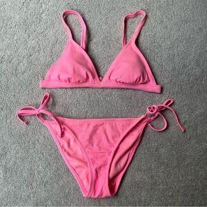 neon pink ribbed bikini